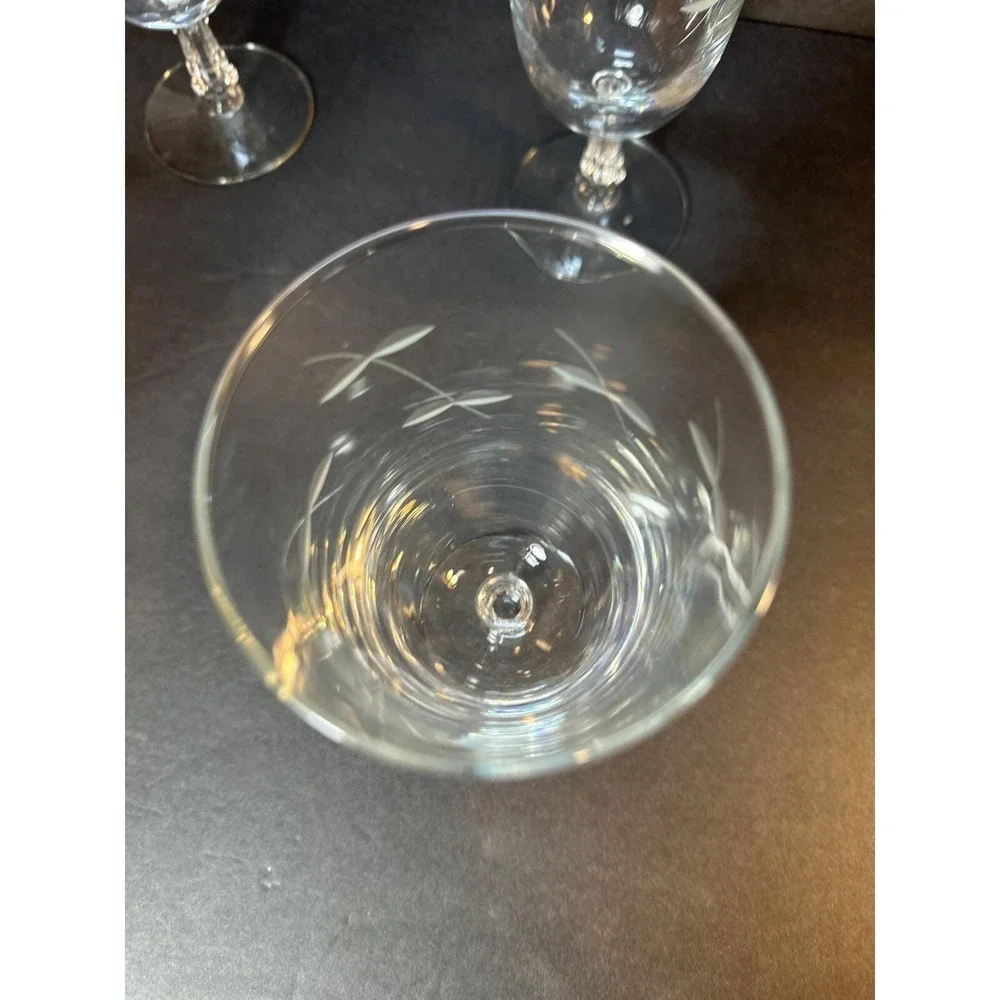 4 - VTG Libbey StemWare Goblets Etched Cut Hand Blown 1950's Footed Beverage